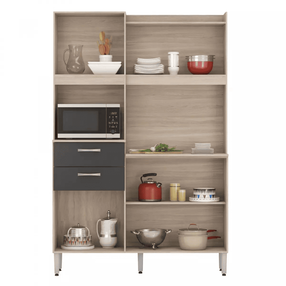 Arm&aacute;rio de Cozinha 6 Portas 2 Gavetas MDP Avena/Grafite Dem&oacute;bile Harmonia, Grafite, large image number 2